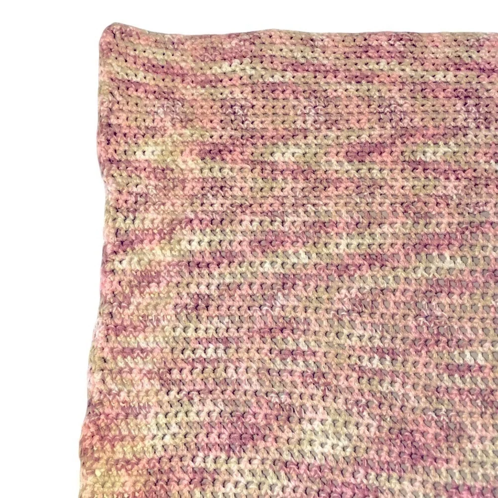 Hand Crochet Afghan/Throw/Baby Blanket Pink/White/Cream 38” x 34”